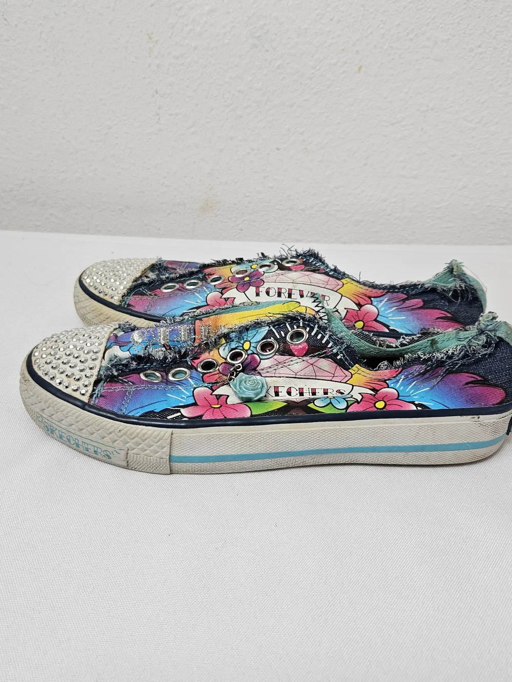 Skechers Floral Rhinestone Slip-On Sneakers - Multicolor Size 4